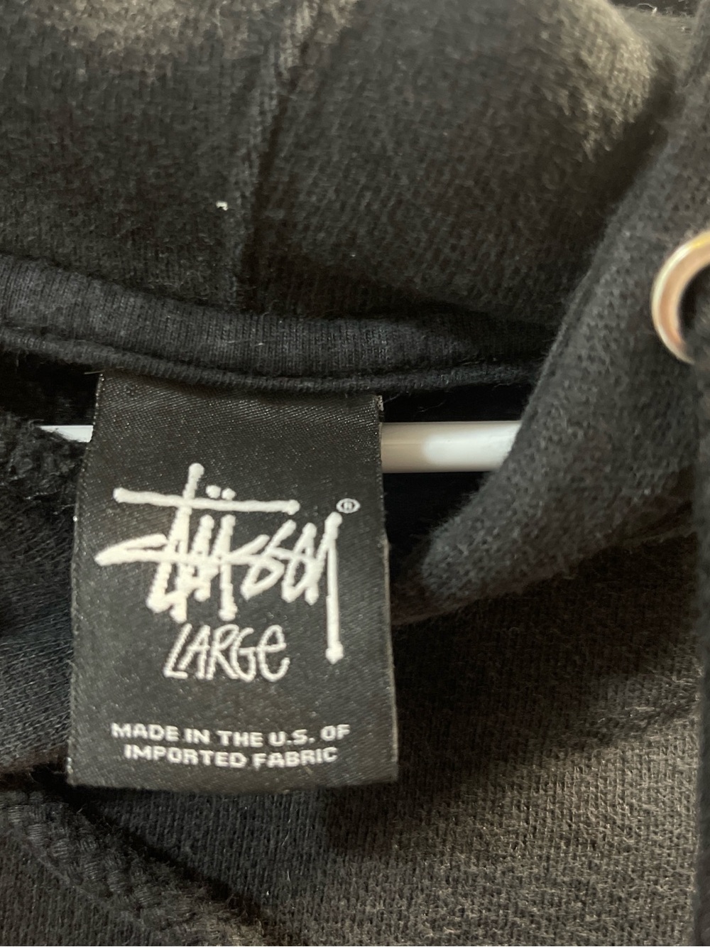 Stussy Black Hoodie with White Logo Tag Have One Hole - Picture 4 of 8